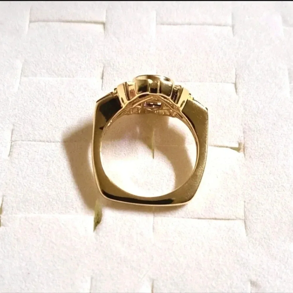 Amethyst and White Topaz Men's Ring 14kt Yellow Gold Vermeil
